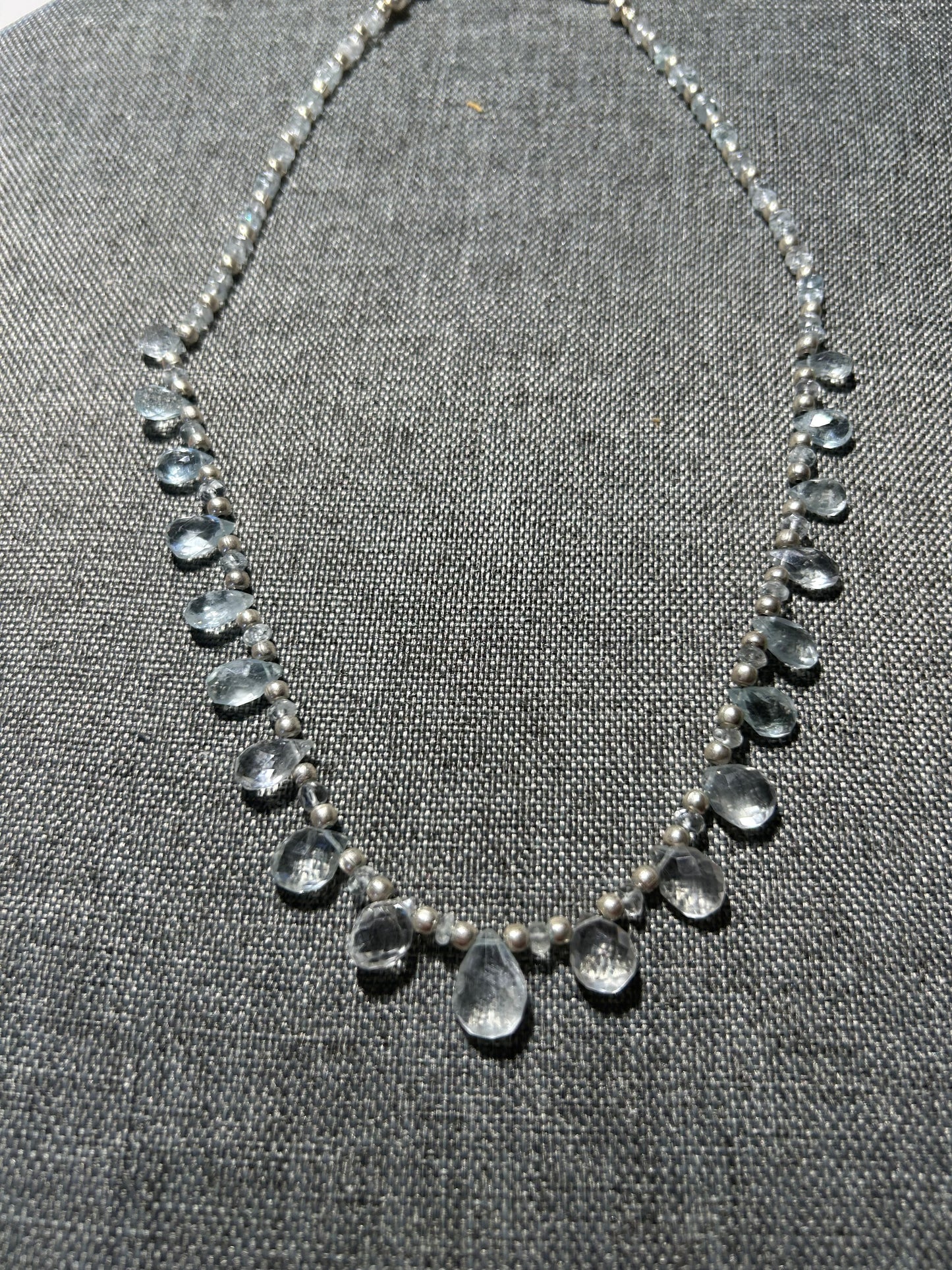 Genuine Faceted Aquamarine Gemstones and Sterling Silver Necklace