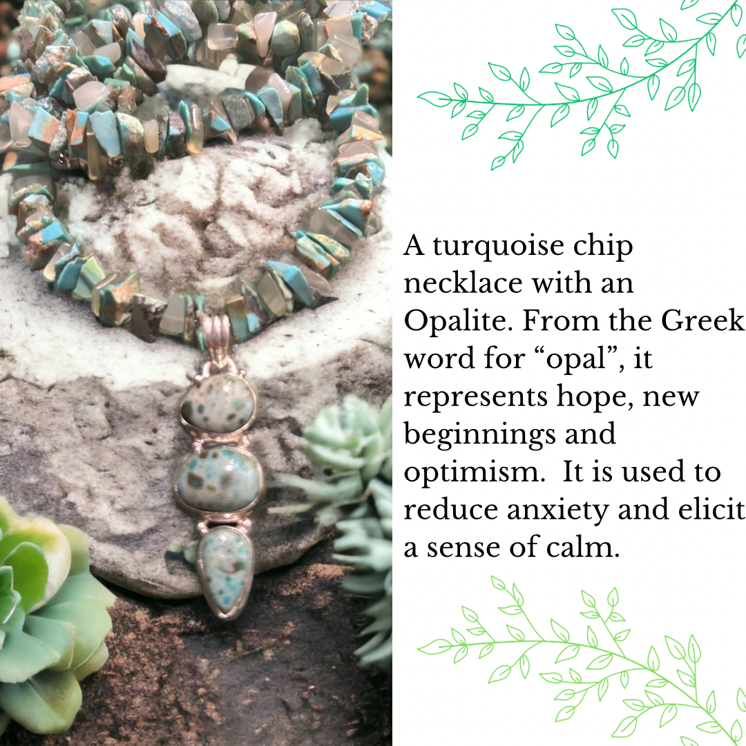 Opalite Pendant and Unpolished Turquoise Chip Necklace