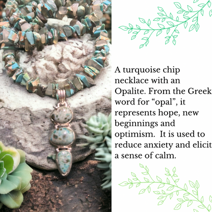 Opalite Pendant and Unpolished Turquoise Chip Necklace