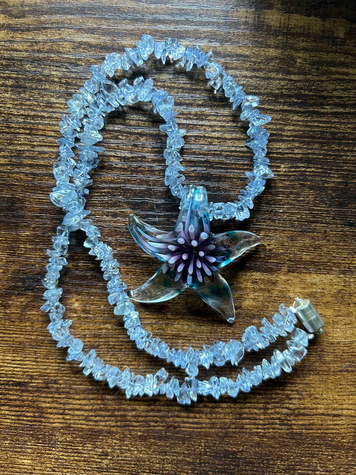 Blown glass starfish pendant with Crystal chip strand