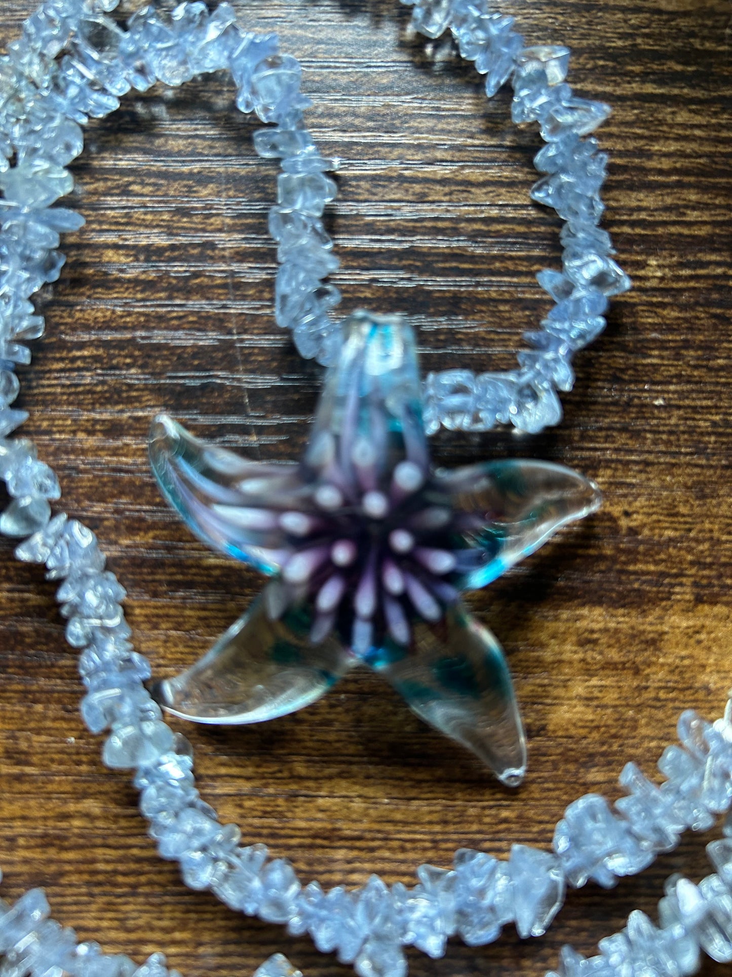 Blown glass starfish pendant with Crystal chip strand