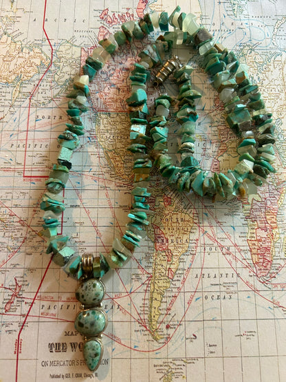 Opalite Pendant and Unpolished Turquoise Chip Necklace