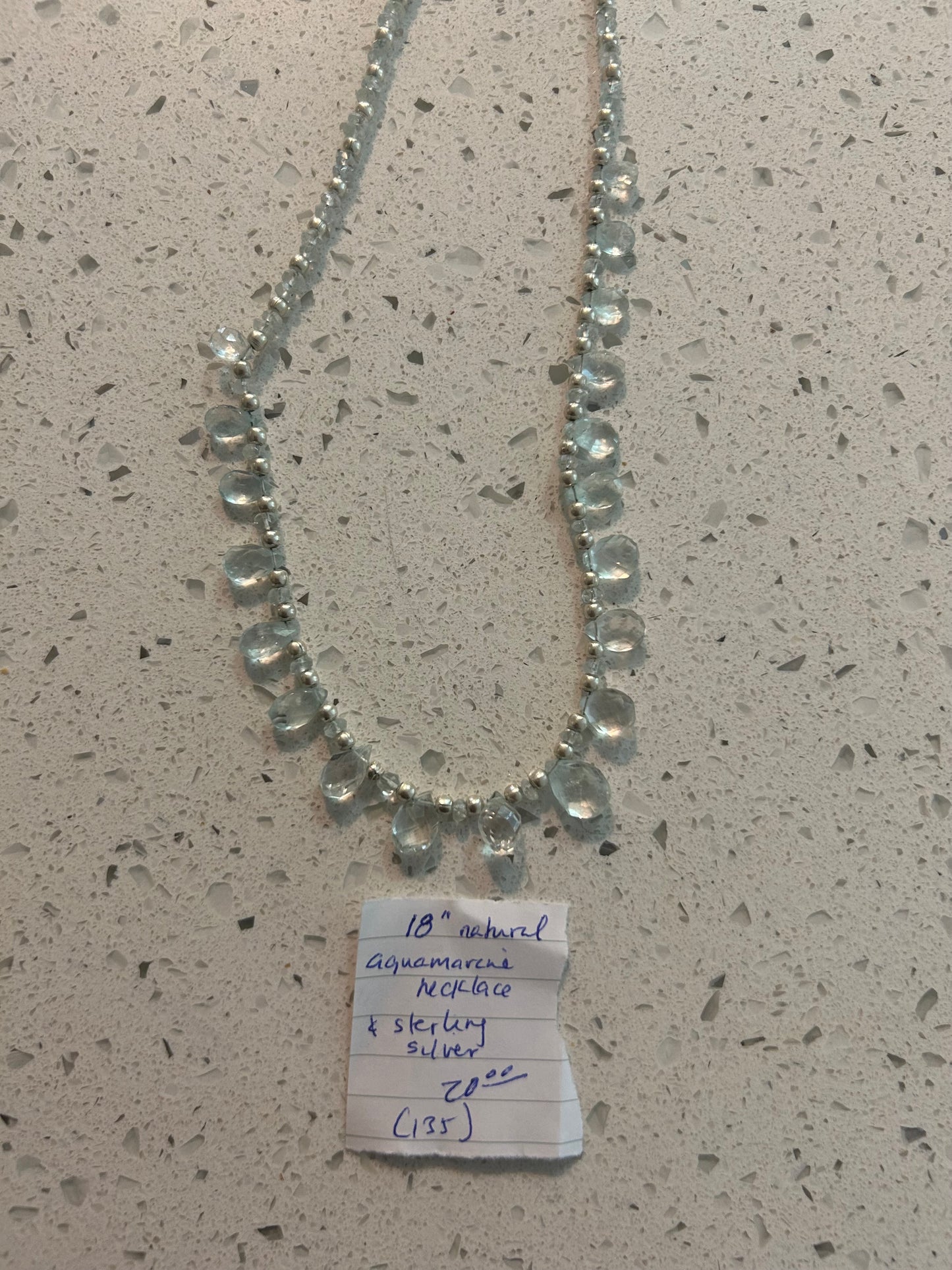 Genuine Natural Aquamarine, Sterling Silver Necklace
