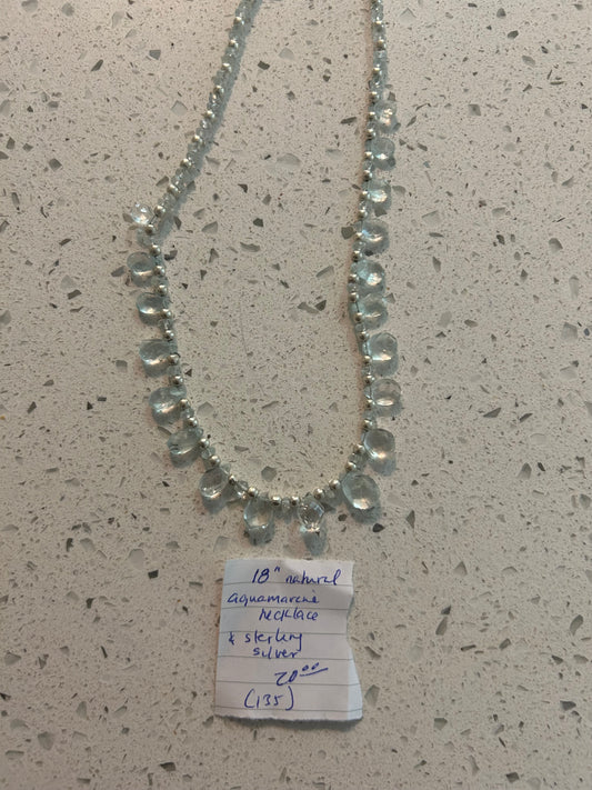Genuine Natural Aquamarine, Sterling Silver Necklace