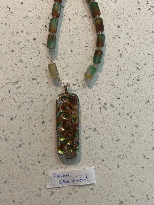 Blown Glass Pendant, Watermelon Tourmaline Jade, Crystal Beads