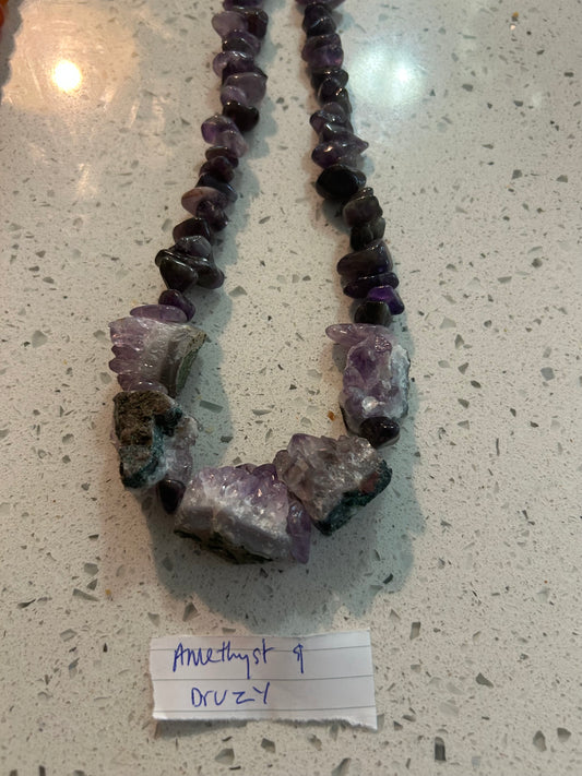 Amethyst Druzy and Genuine Amethyst Chip Necklace