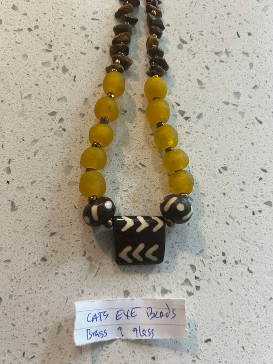 African Trade Beads, Cat's Eye Beads, Ghanian Glass Bead Necklace
