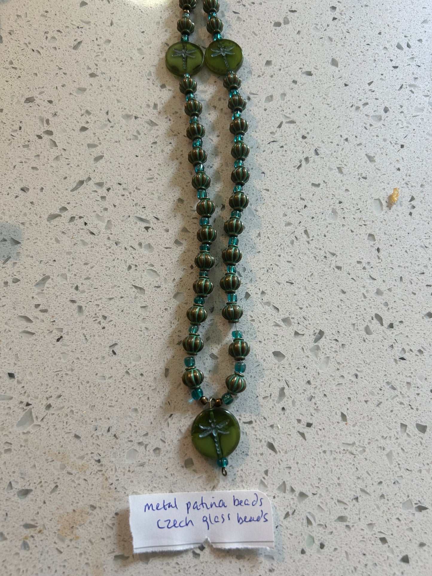 Green Metal patina Beads, Glass Beads, Czech Beads