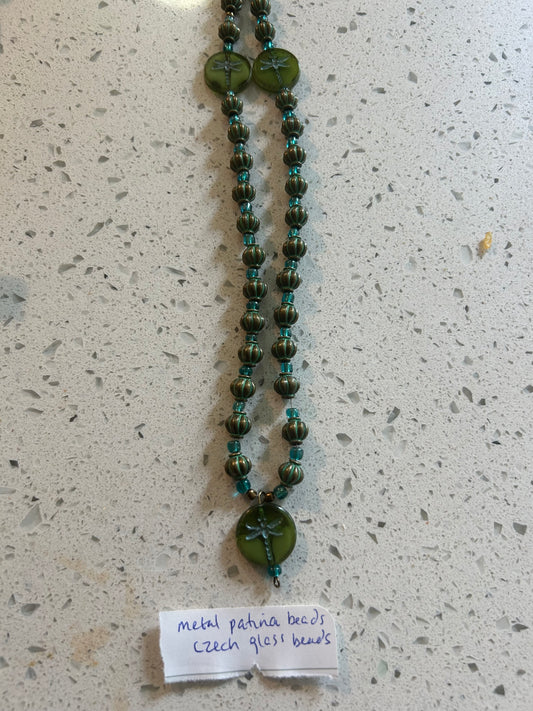 Green Metal patina Beads, Glass Beads, Czech Beads