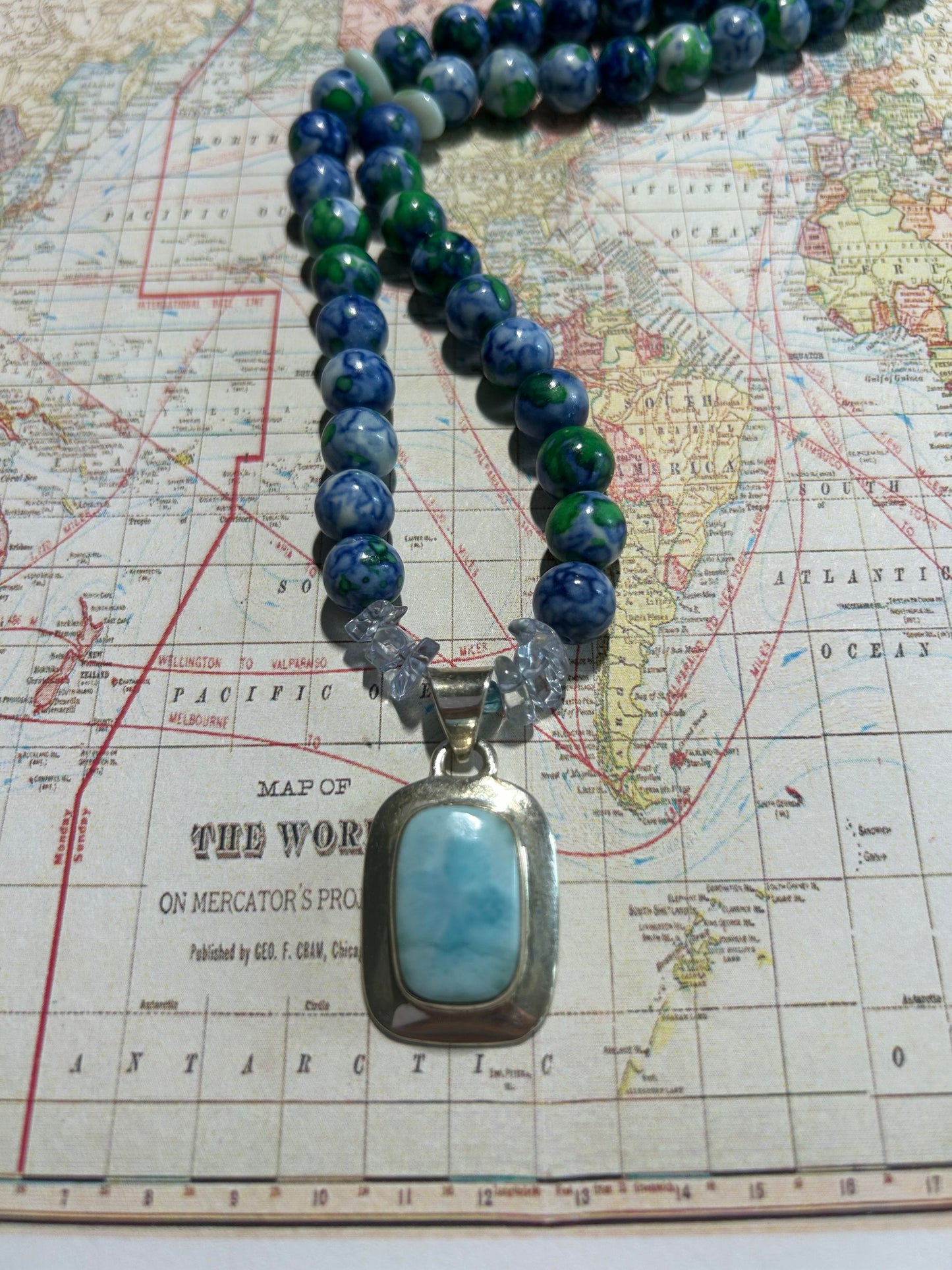 Natural Aquamarine, Sterling Silver, Blue Green Jade