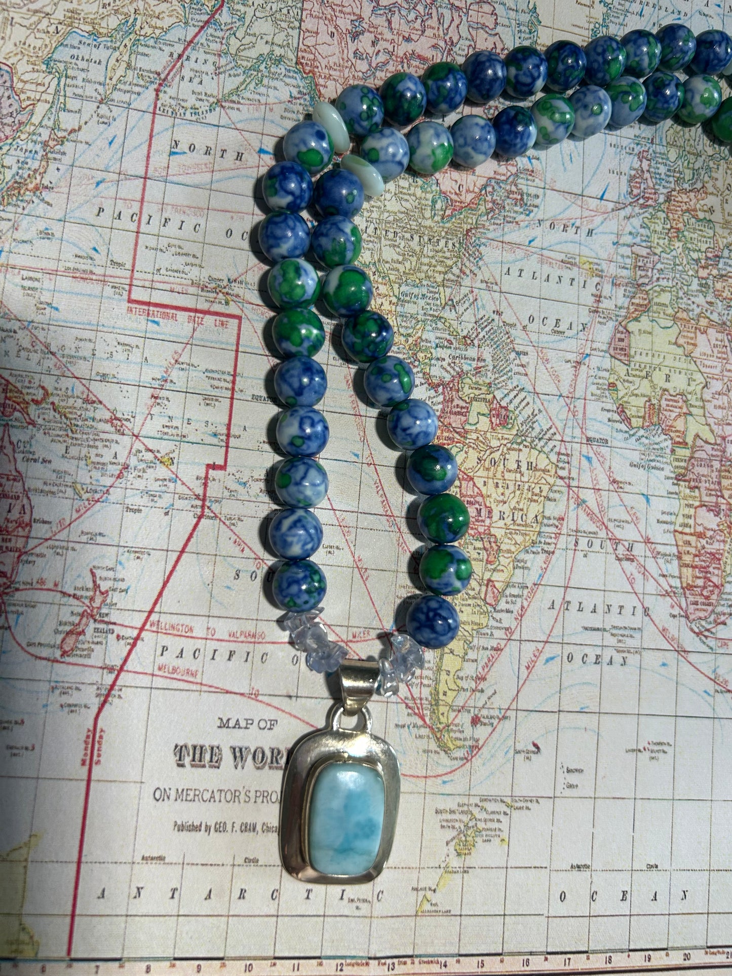Natural Aquamarine, Sterling Silver, Blue Green Jade