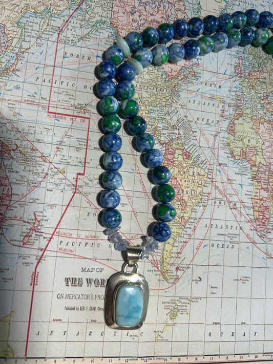 Natural Aquamarine, Sterling Silver, Blue Green Jade