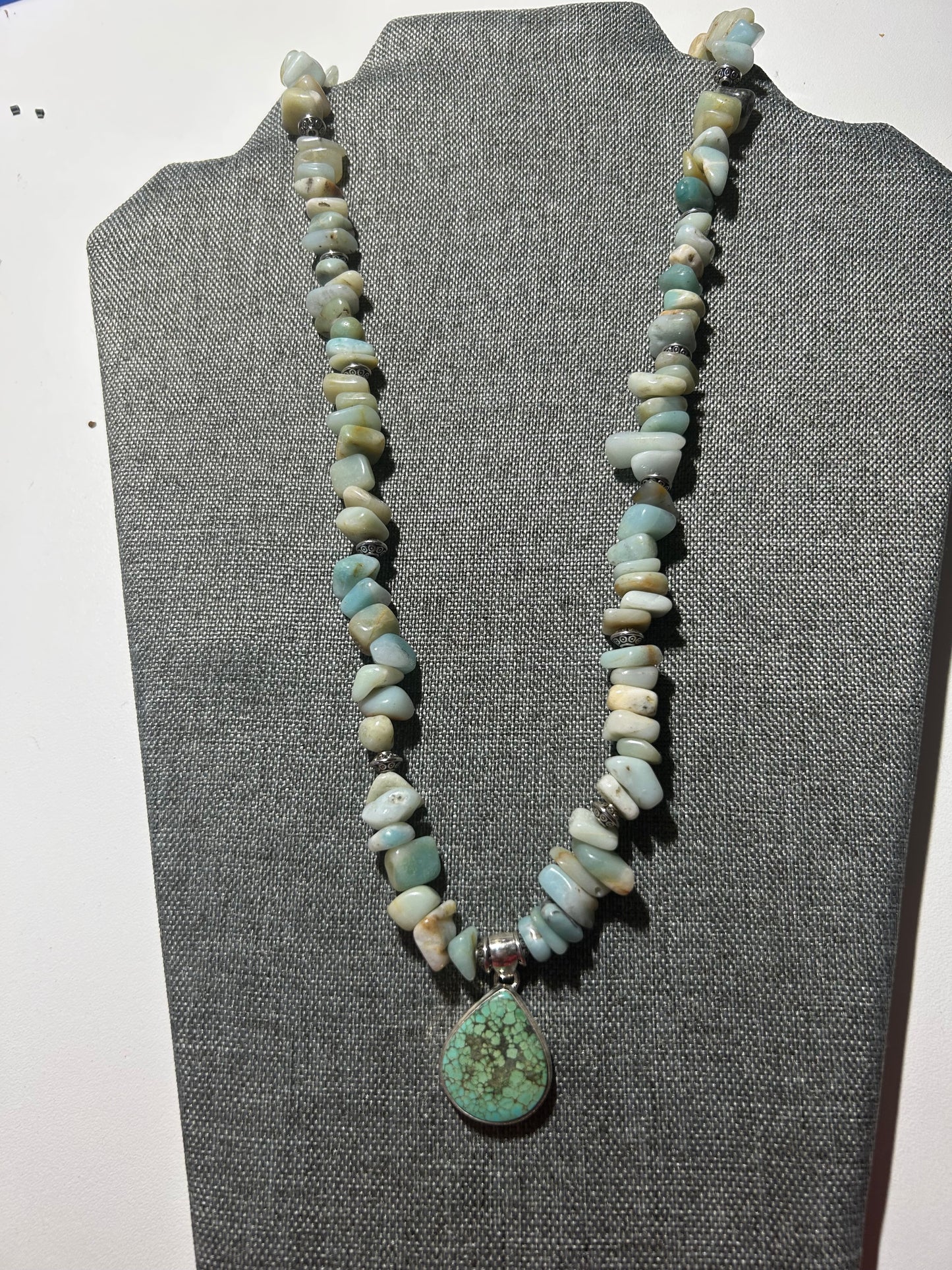 Spider Web Turquoise Pendant with Amazonite Bead Necklace