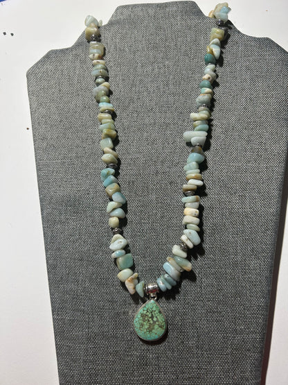 Spider Web Turquoise Pendant with Amazonite Bead Necklace