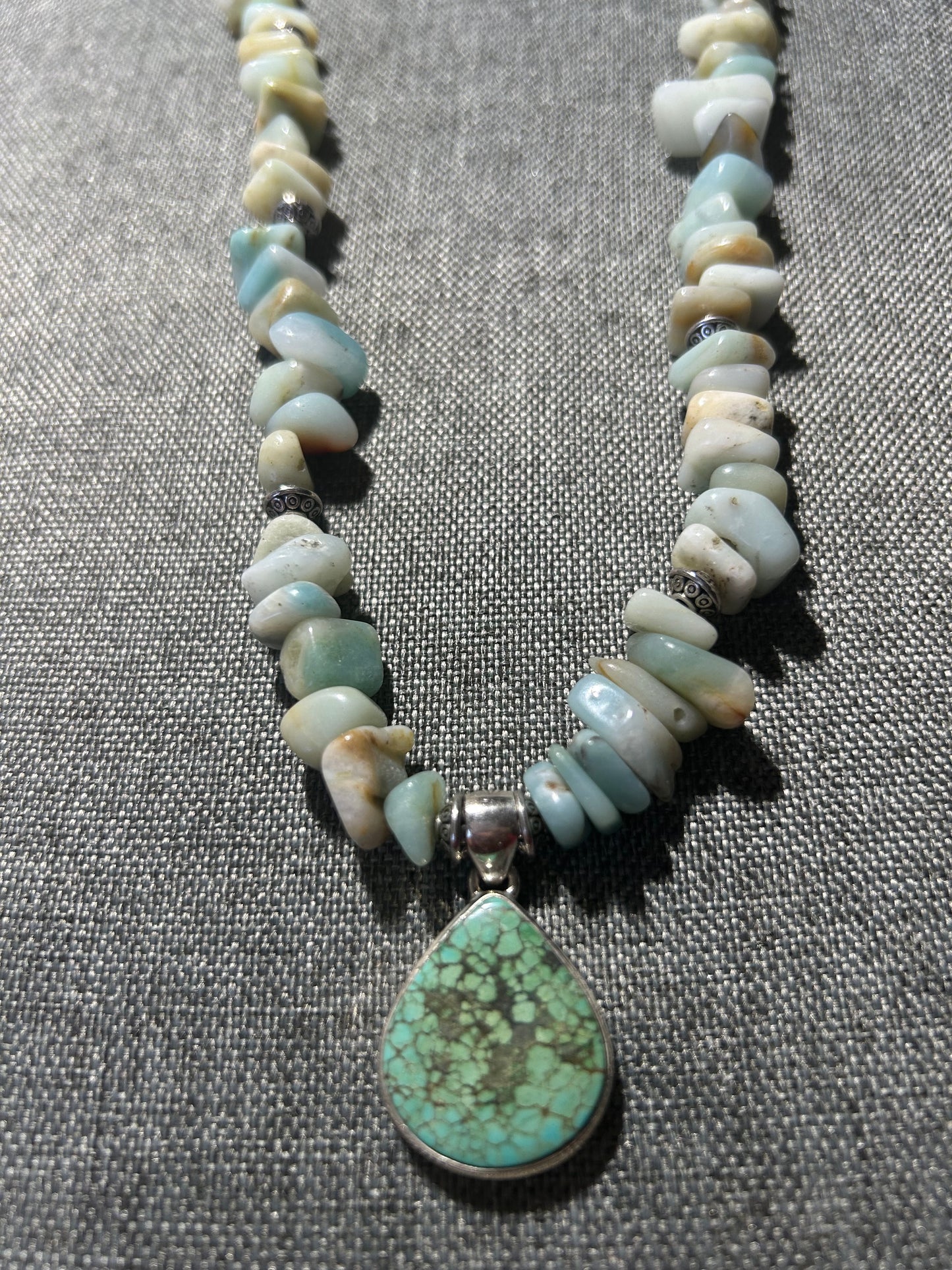 Spider Web Turquoise Pendant with Amazonite Bead Necklace