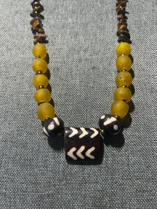 African Trade Bead and Ghanian Glass Bead Necklace