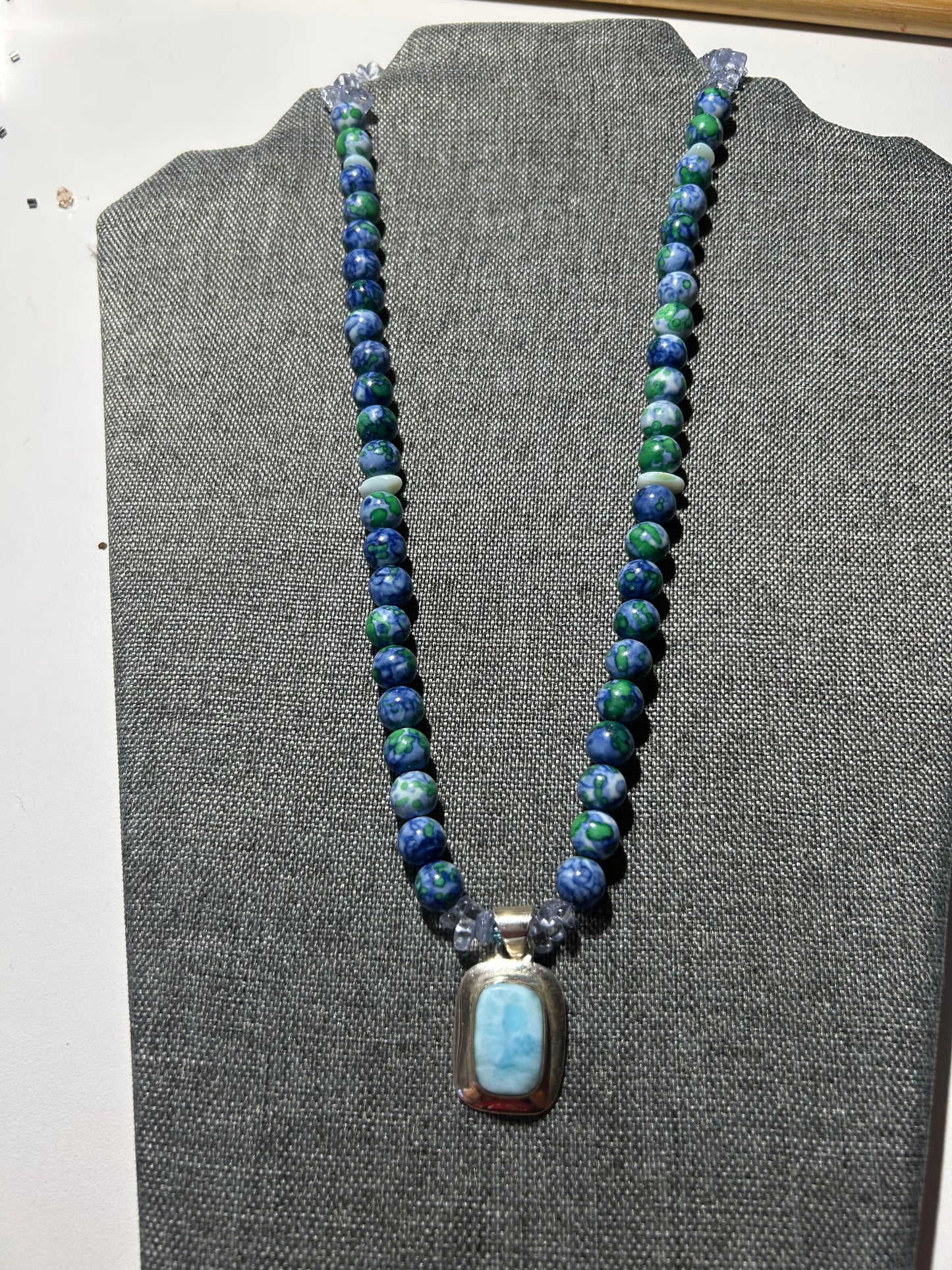 Aquamarine and Blue Green Jade Gemstone Necklace