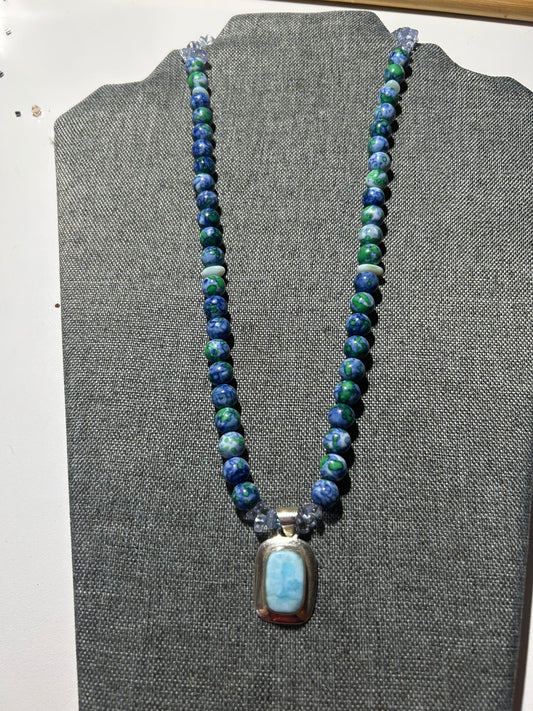 Aquamarine and Blue Green Jade Gemstone Necklace