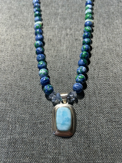 Aquamarine and Blue Green Jade Gemstone Necklace
