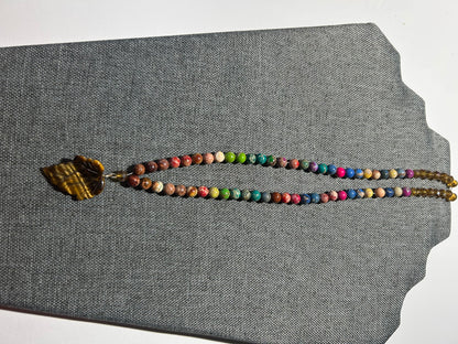 Imperial Jasper Necklace with Cat's Eye Leaf Pendant