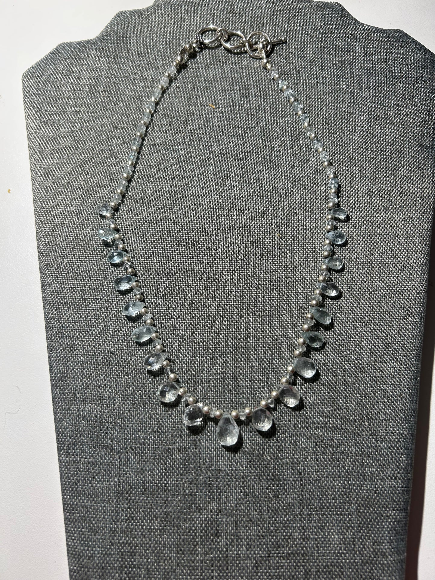 Genuine Faceted Aquamarine Gemstones and Sterling Silver Necklace