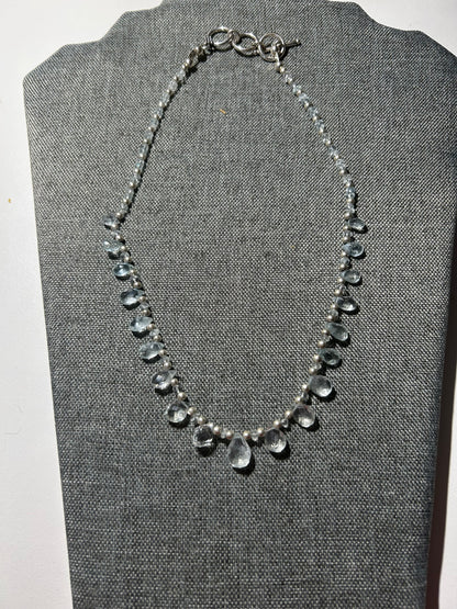 Genuine Faceted Aquamarine Gemstones and Sterling Silver Necklace