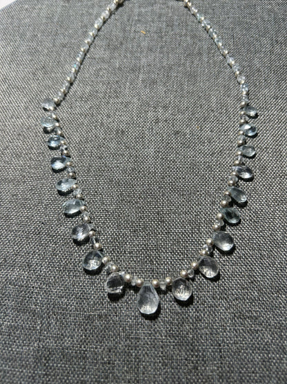 Genuine Faceted Aquamarine Gemstones and Sterling Silver Necklace