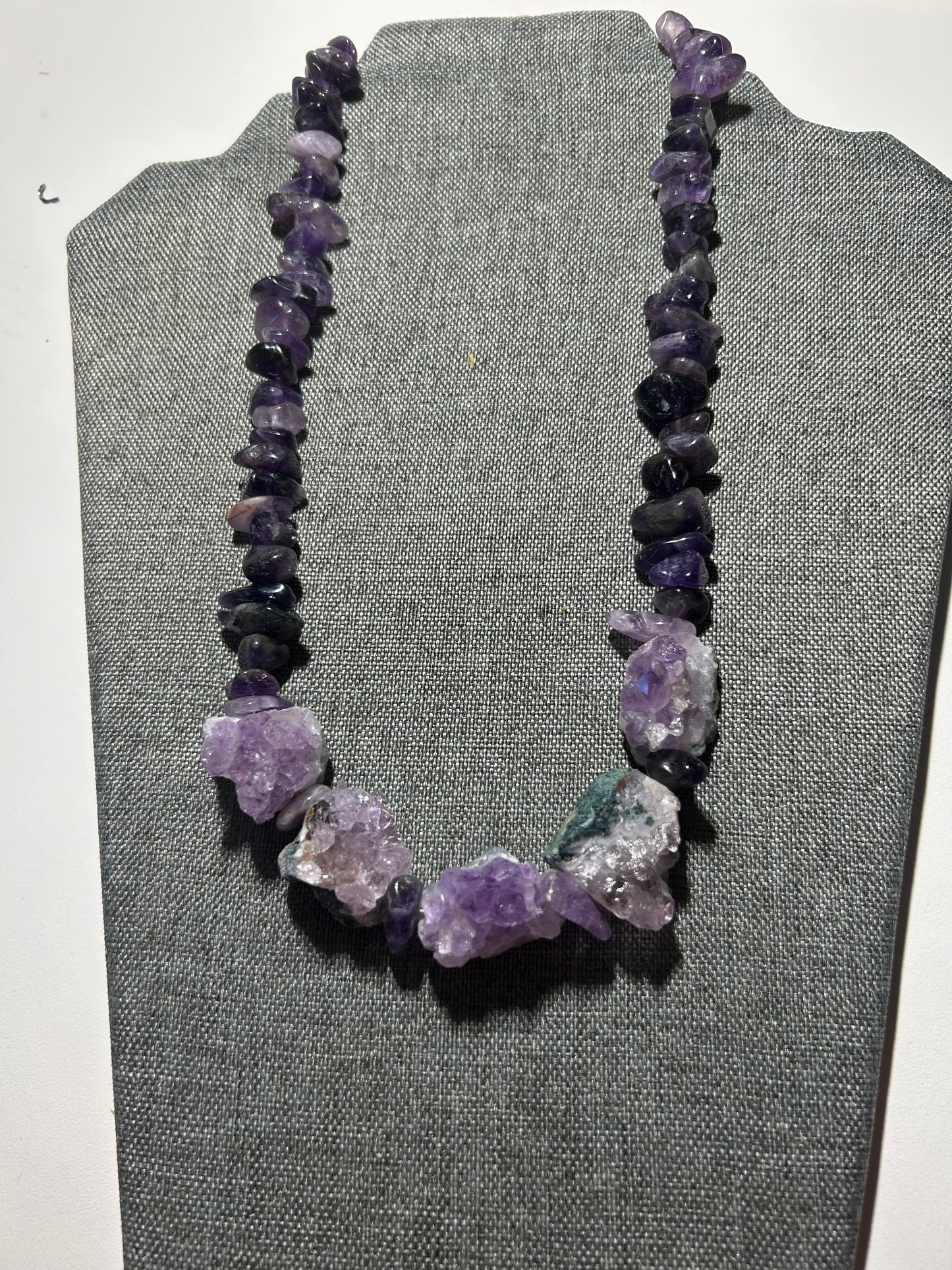Amethyst Druzy with Amethyst Chip Bead Necklace