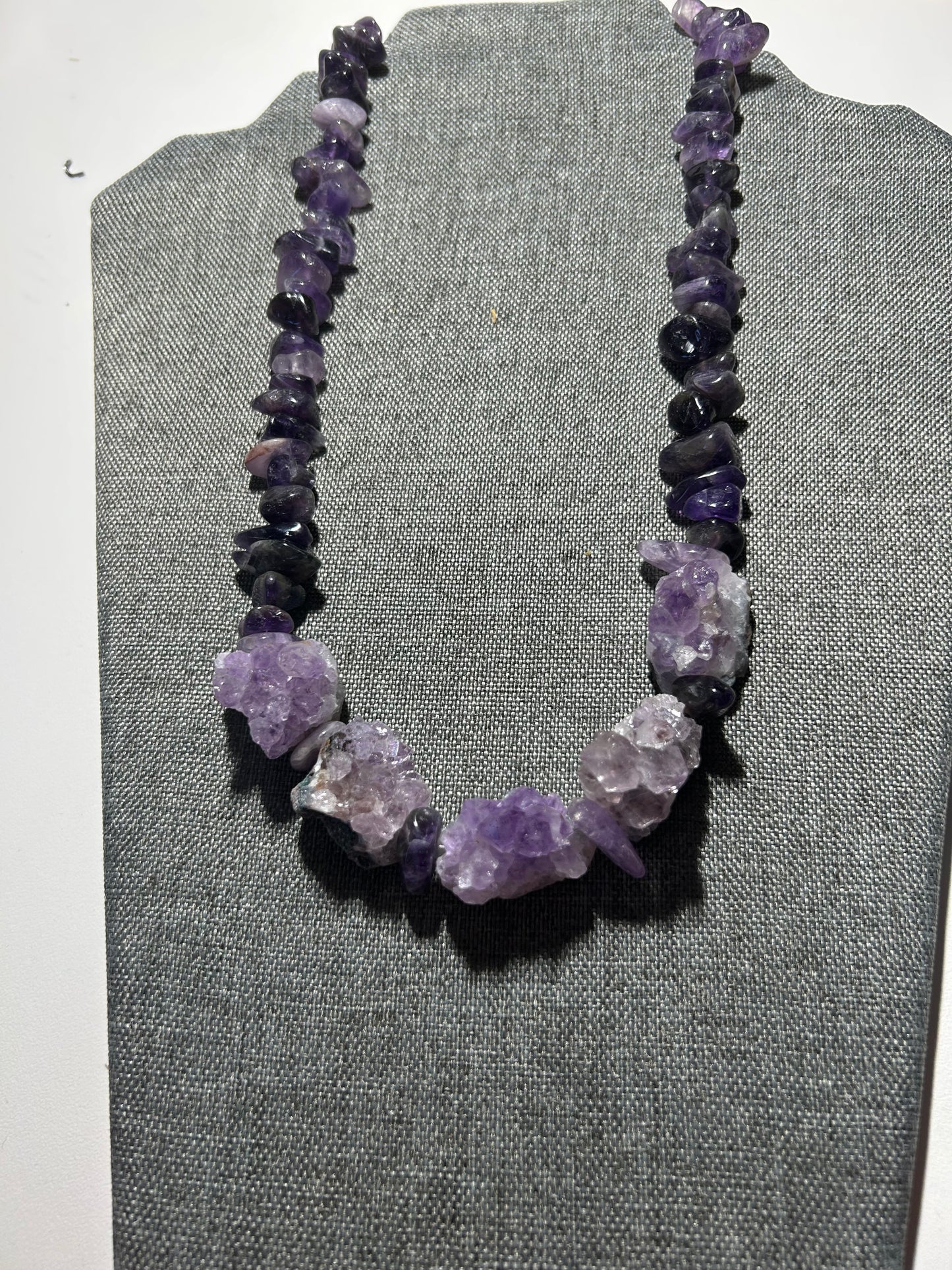 Amethyst Druzy with Amethyst Chip Bead Necklace
