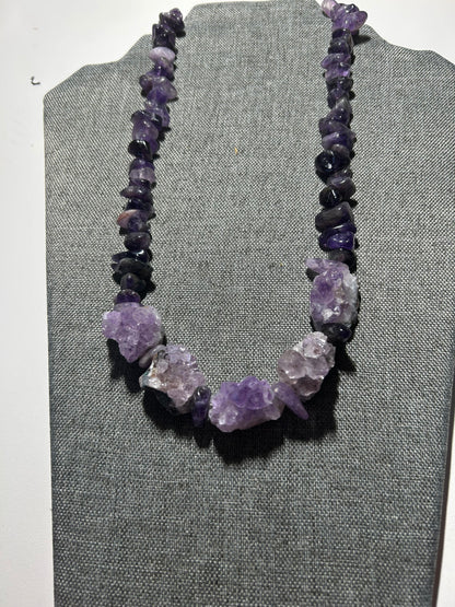 Amethyst Druzy with Amethyst Chip Bead Necklace