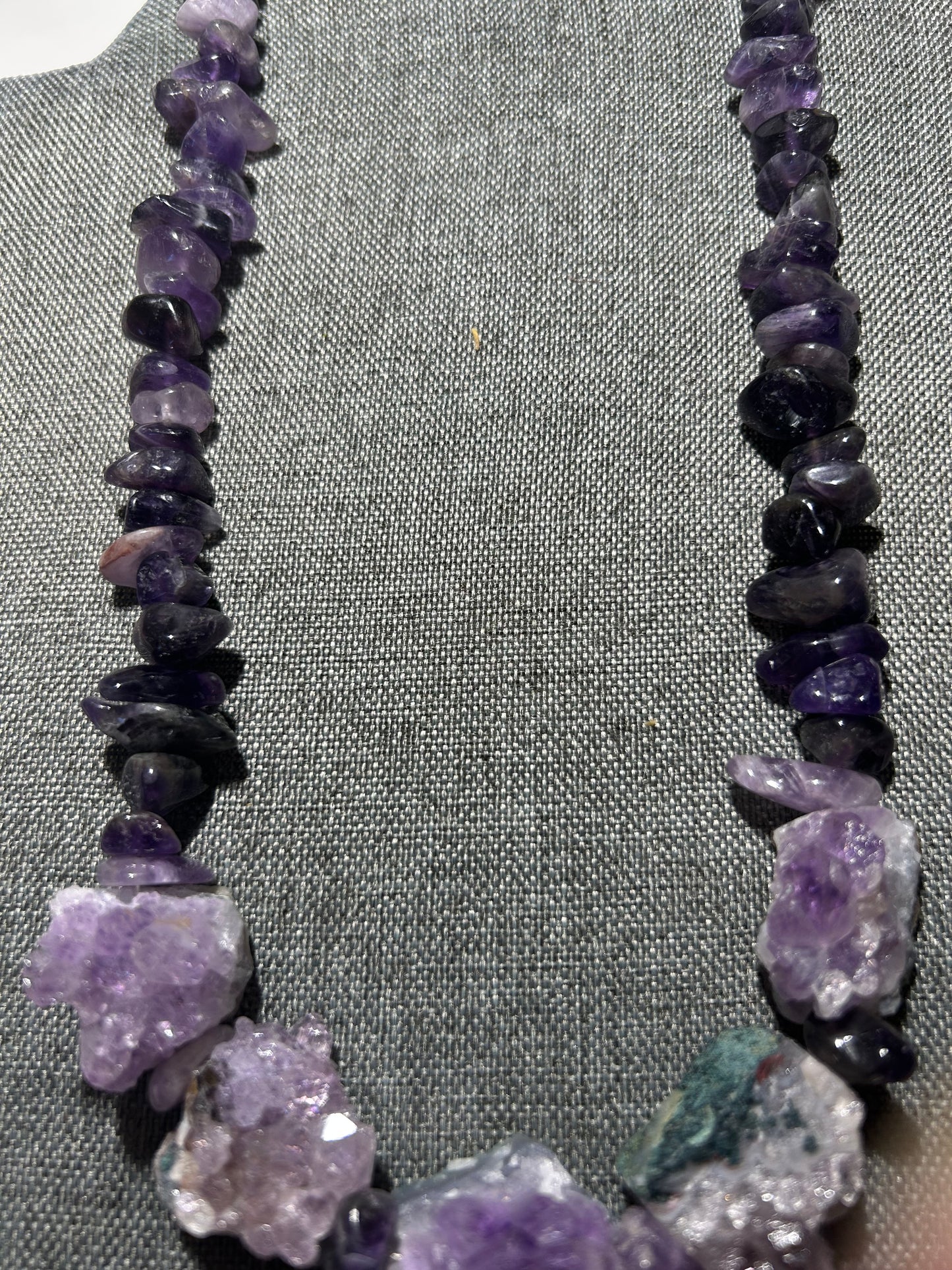 Amethyst Druzy with Amethyst Chip Bead Necklace