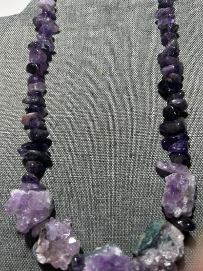 Amethyst Druzy with Amethyst Chip Bead Necklace