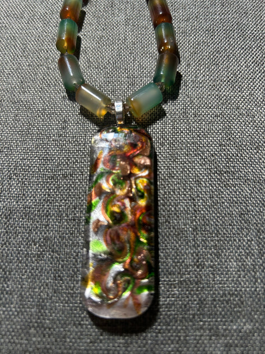 Blown Glass Pendant with Watermelon Tourmaline Jade Necklace