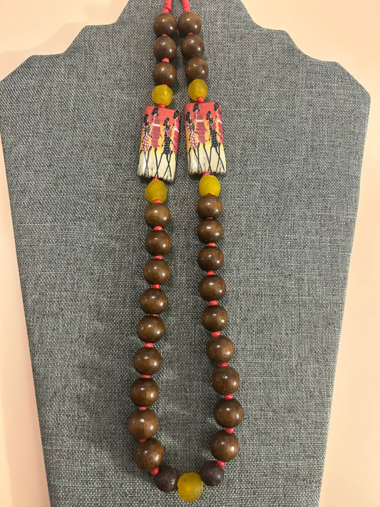 Ghanian Glass, Ceramic, and Wood Bead Necklace