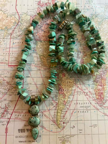 Opalite Pendant and Unpolished Turquoise Chip Necklace